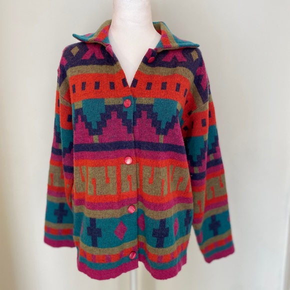 Vintage Mohair Blend Cardigan - Women’s (S) - 90’s / Geometric - Picture 4 of 9